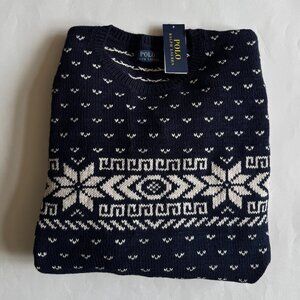 Mens Polo Ralph Lauren Snowflake Cashmere Blend Crewneck Fair Isle Sweater Navy